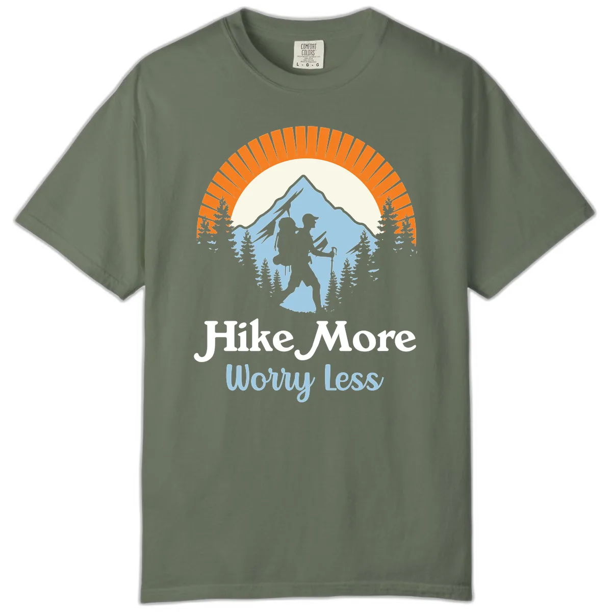Hike More Worry Less Mountain Adventure Comfort Color in Moss