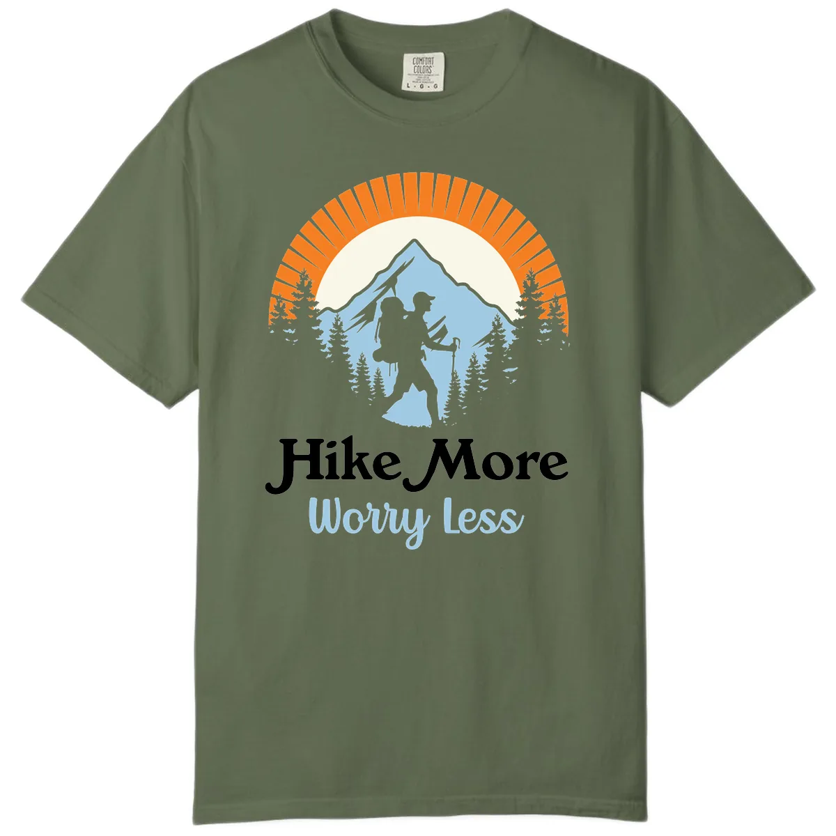 Hike More Worry Less Mountain Adventure Comfort Color in Sage