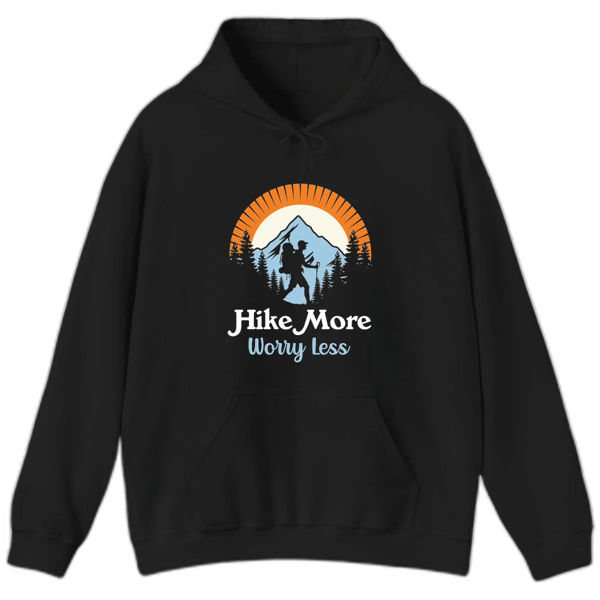 Hike More Worry Less Mountain Adventure Hoodie in Black