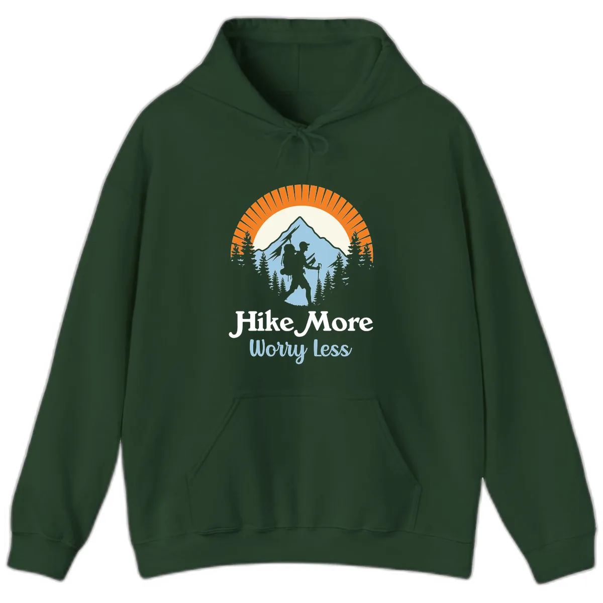 Hike More Worry Less Mountain Adventure Hoodie in Forest Green