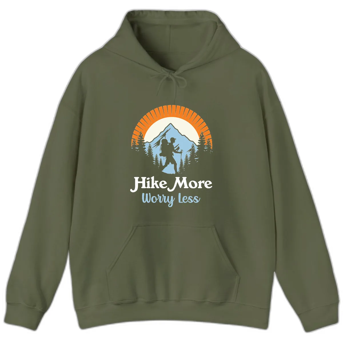 Hike More Worry Less Mountain Adventure Hoodie in Military Green