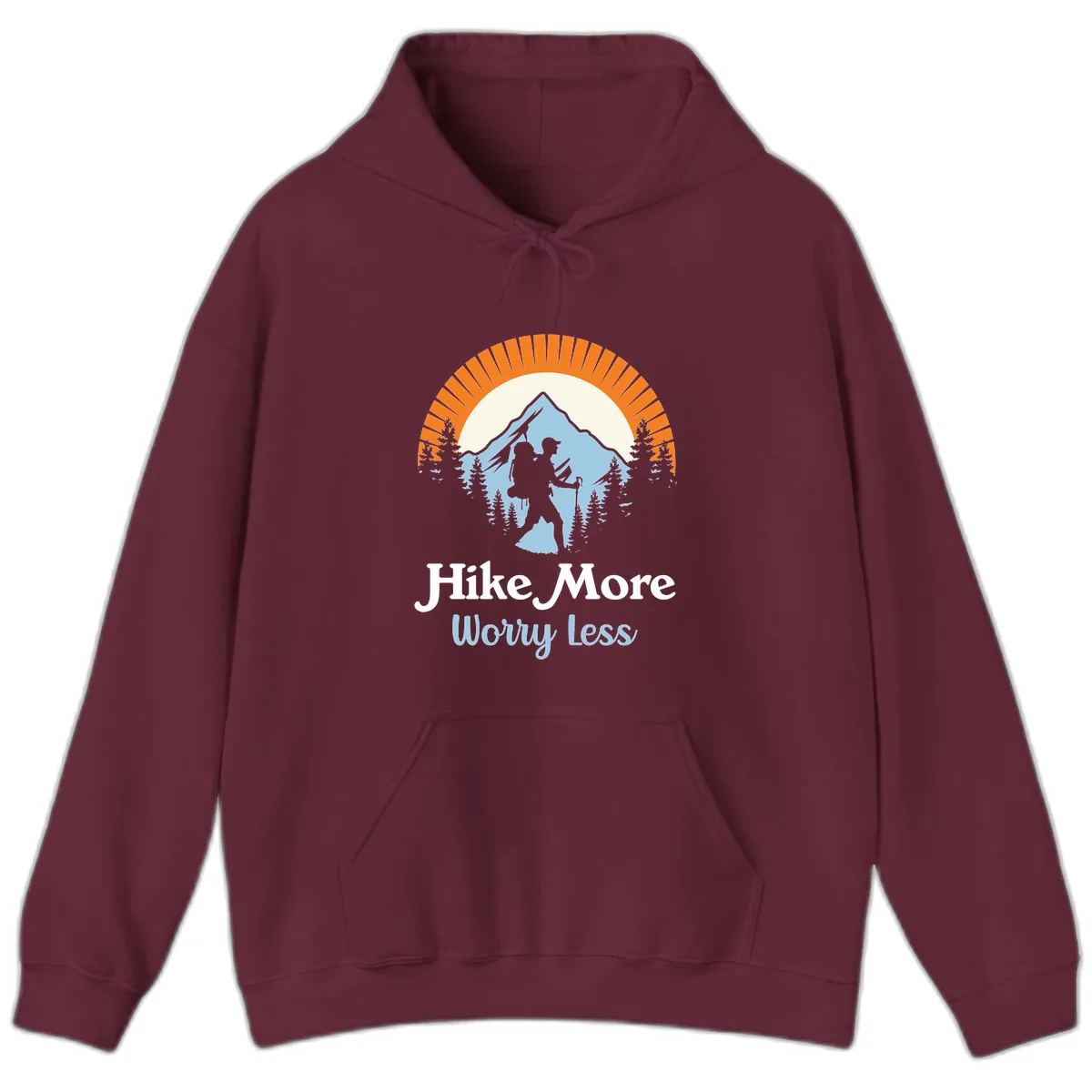 Hike More Worry Less Mountain Adventure Hoodie in Maroon