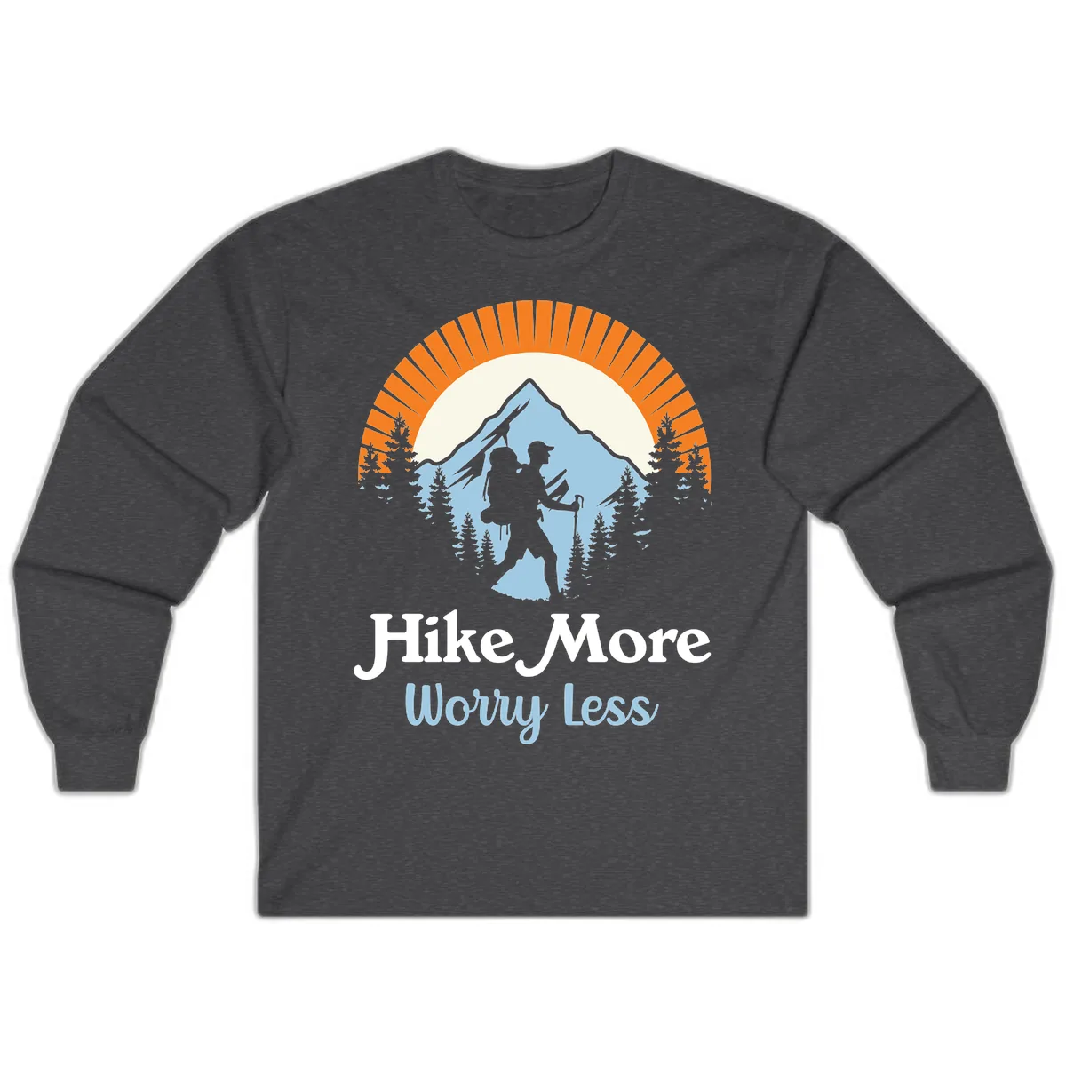 Hike More Worry Less Mountain Adventure Long Sleeve in Dark Heather