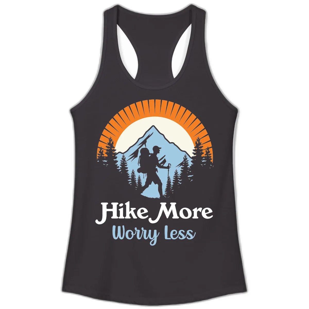 Hike More Worry Less Mountain Adventure Ladies Tank in Black