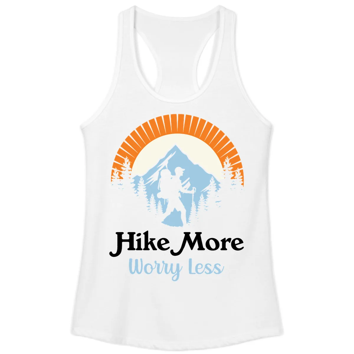 Hike More Worry Less Mountain Adventure Ladies Tank in White