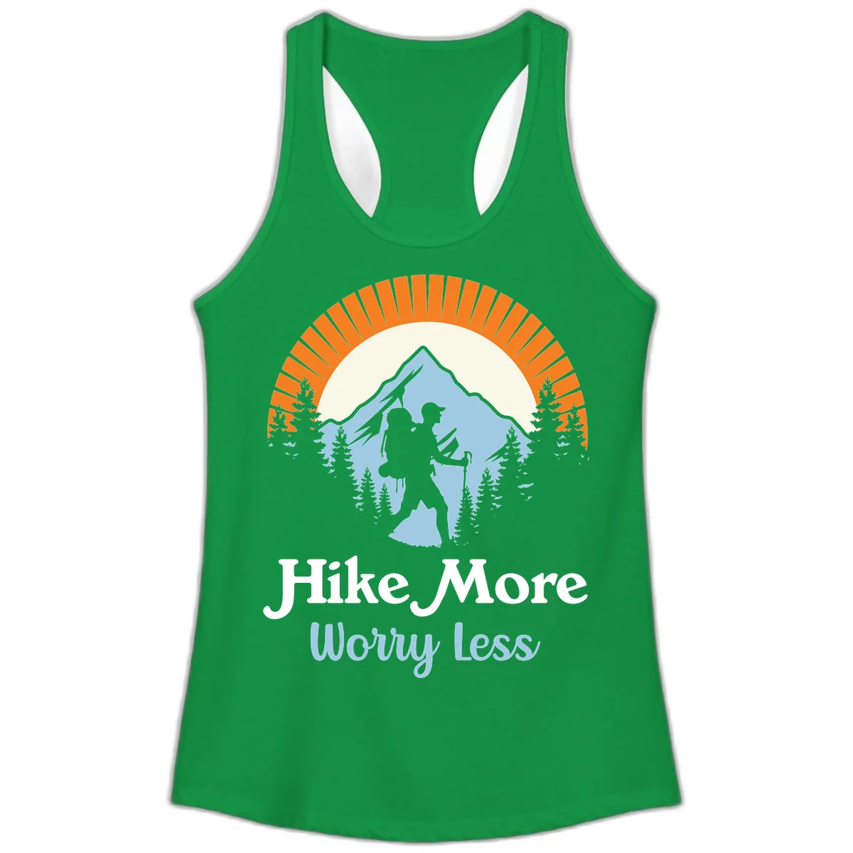 Hike More Worry Less Mountain Adventure Ladies Tank in Solid Kelly Green