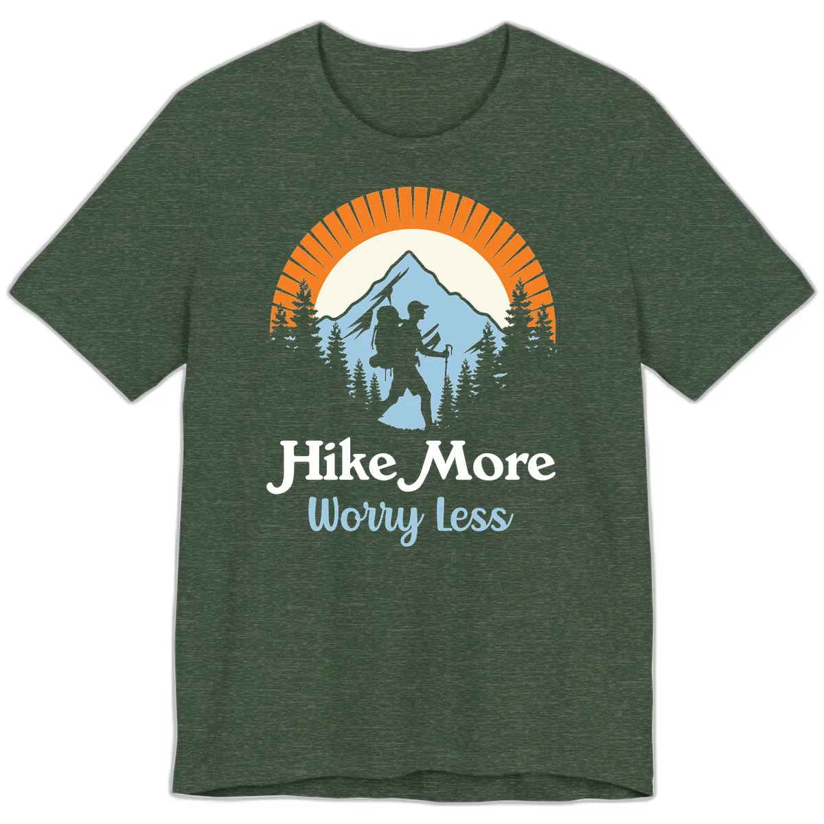 Hike More Worry Less Mountain Adventure Premium T-Shirt in Heather Forest