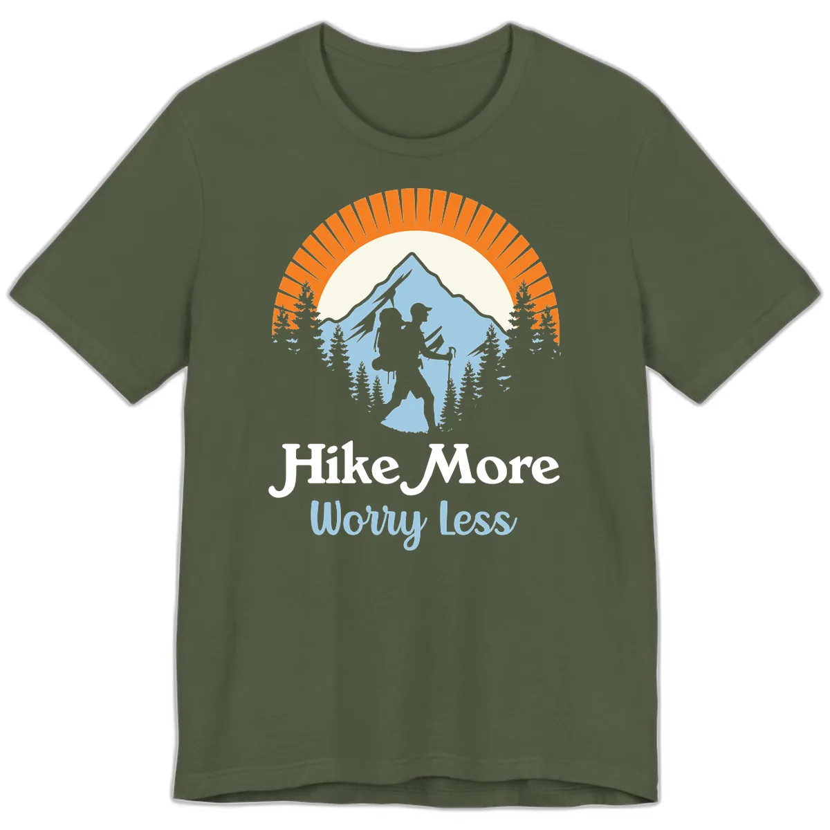Hike More Worry Less Mountain Adventure Premium T-Shirt in Military Green