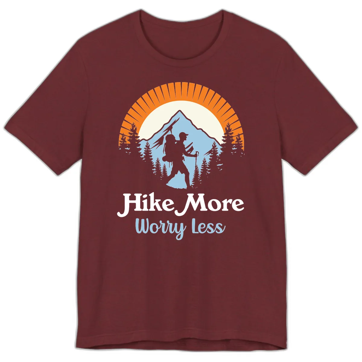 Hike More Worry Less Mountain Adventure Premium T-Shirt in Heather Cardinal