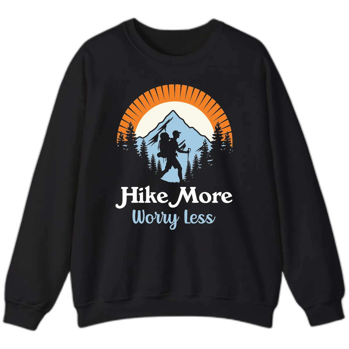Hike More Worry Less Mountain Adventure Sweatshirt in Black