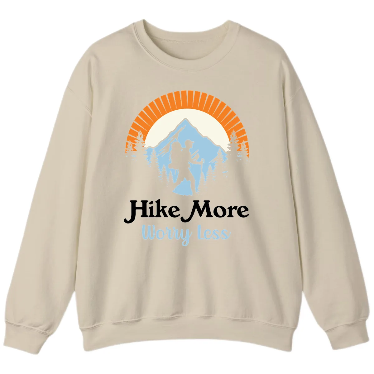 Hike More Worry Less Mountain Adventure Sweatshirt in Sand