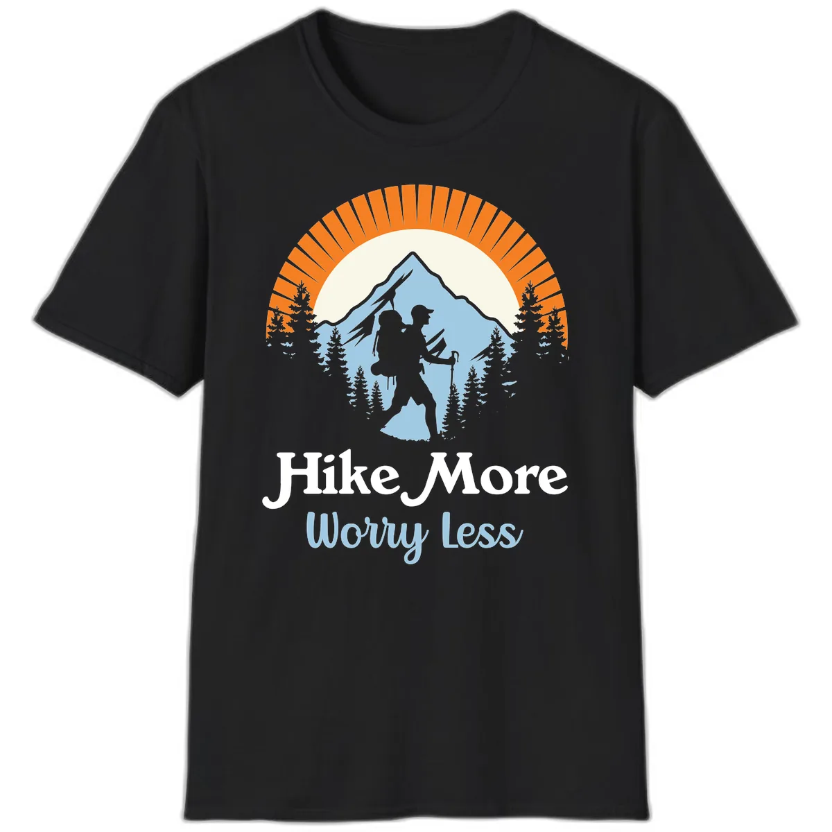Hike More Worry Less Mountain Adventure T-Shirt in Black