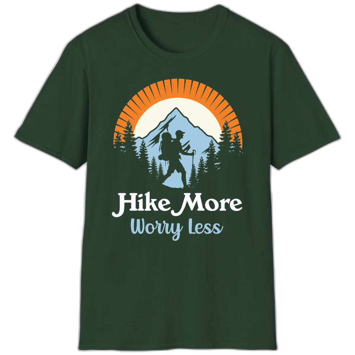Hike More Worry Less Mountain Adventure T-Shirt in Forest Green