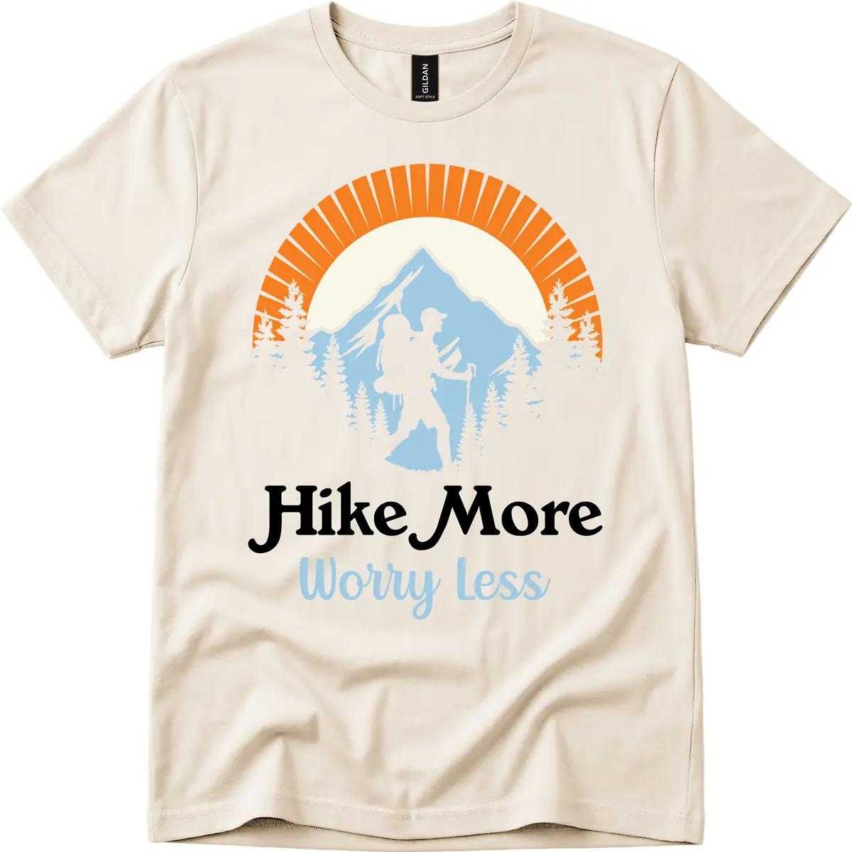 Hike More Worry Less Mountain Adventure T-Shirt in Natural