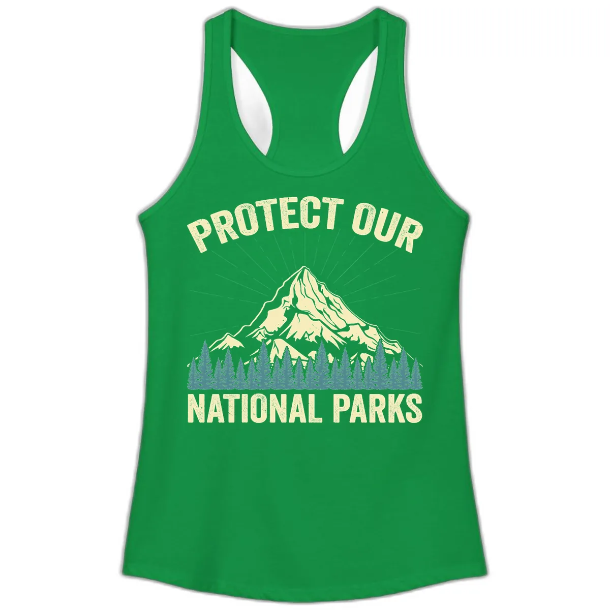 Protect Our National Parks Mountain Ladies Tank in Solid Kelly Green