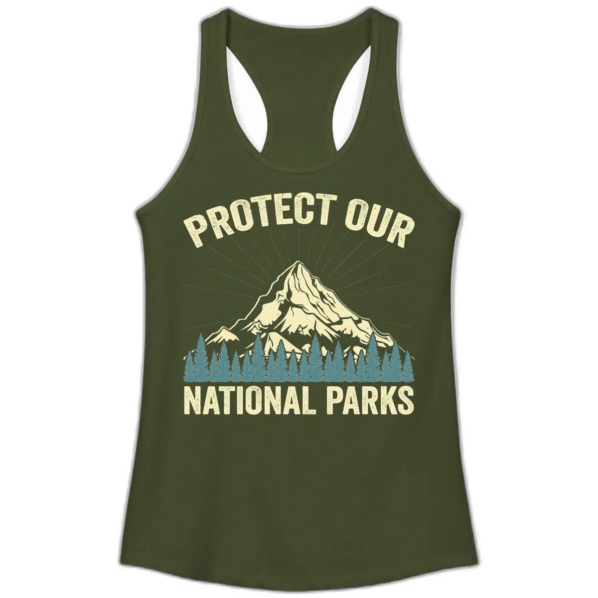 Protect Our National Parks Mountain Ladies Tank in Solid Military Green