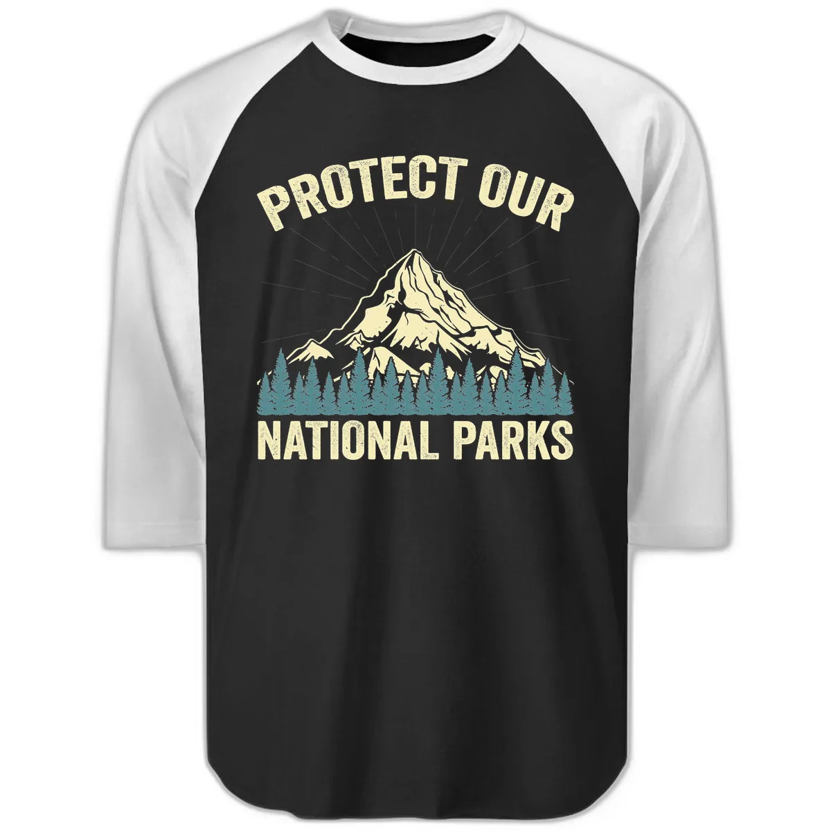 Protect Our National Parks Mountain Raglan 3/4 in Black White