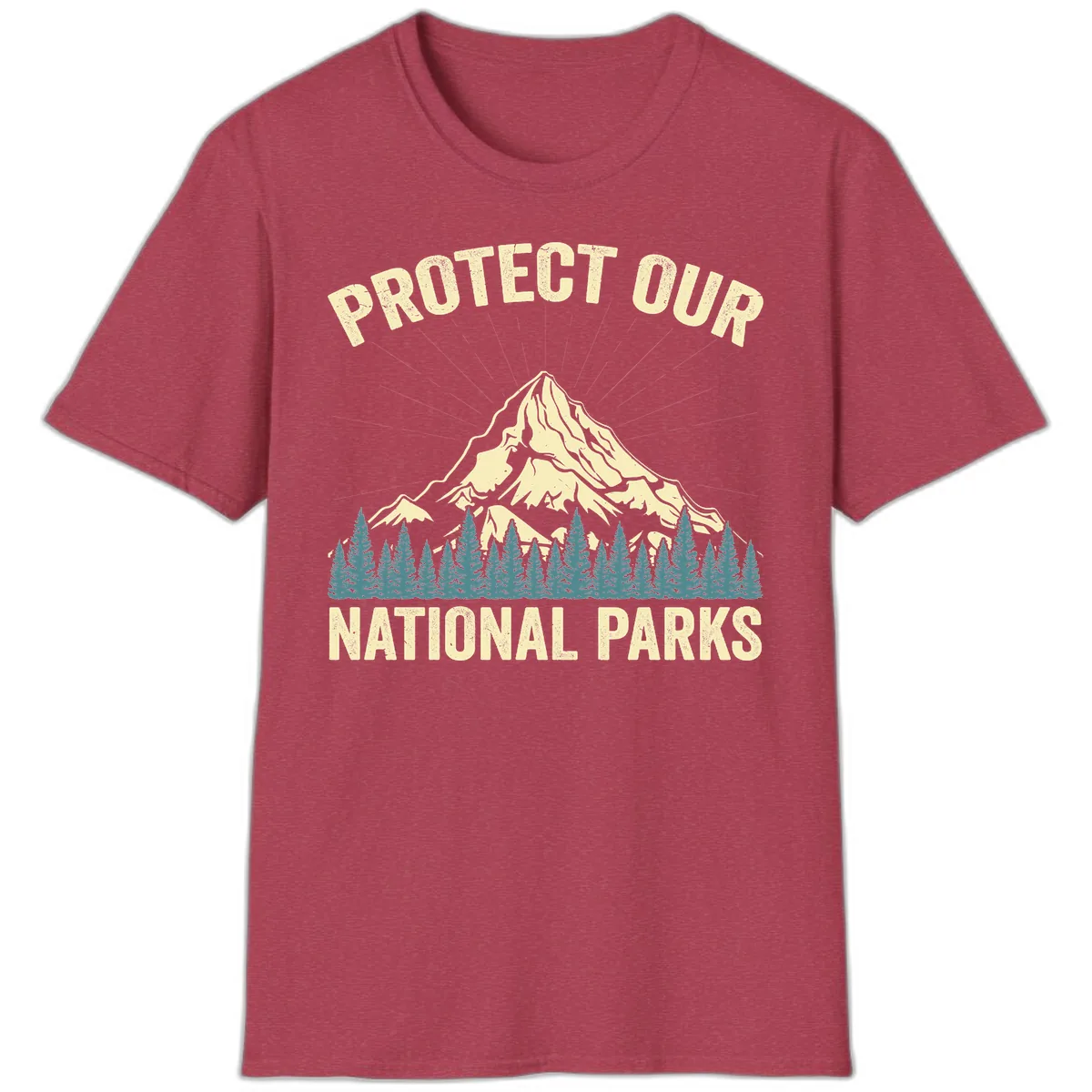Protect Our National Parks Mountain T-Shirt in Heather Cardinal