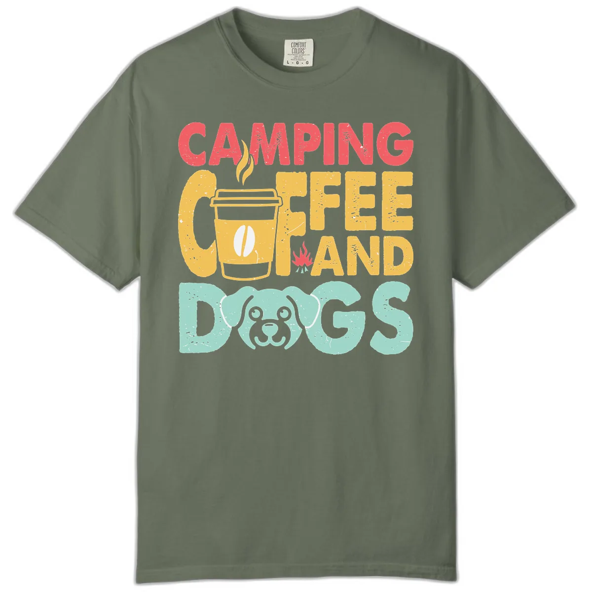 Camping Coffee And Dogs Comfort Color in Moss