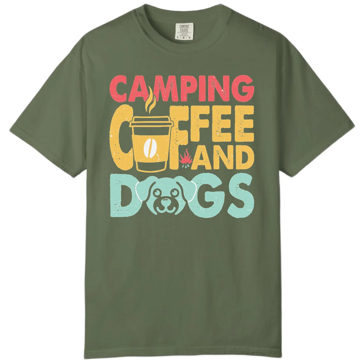 Camping Coffee And Dogs Comfort Color in Sage