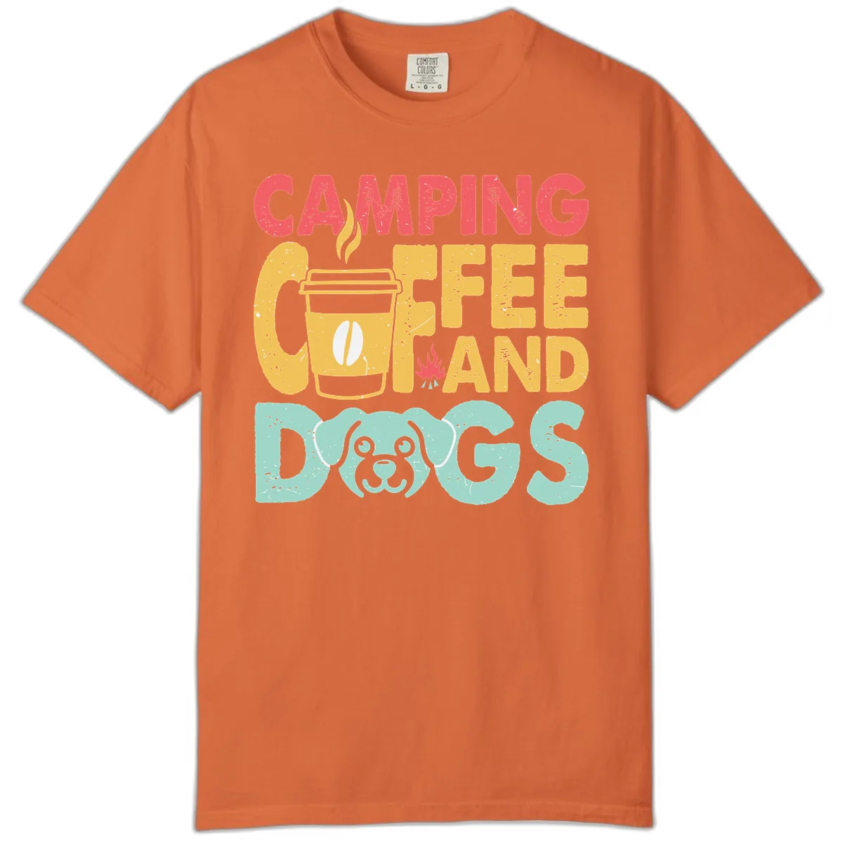 Camping Coffee And Dogs Comfort Color in Burnt Orange