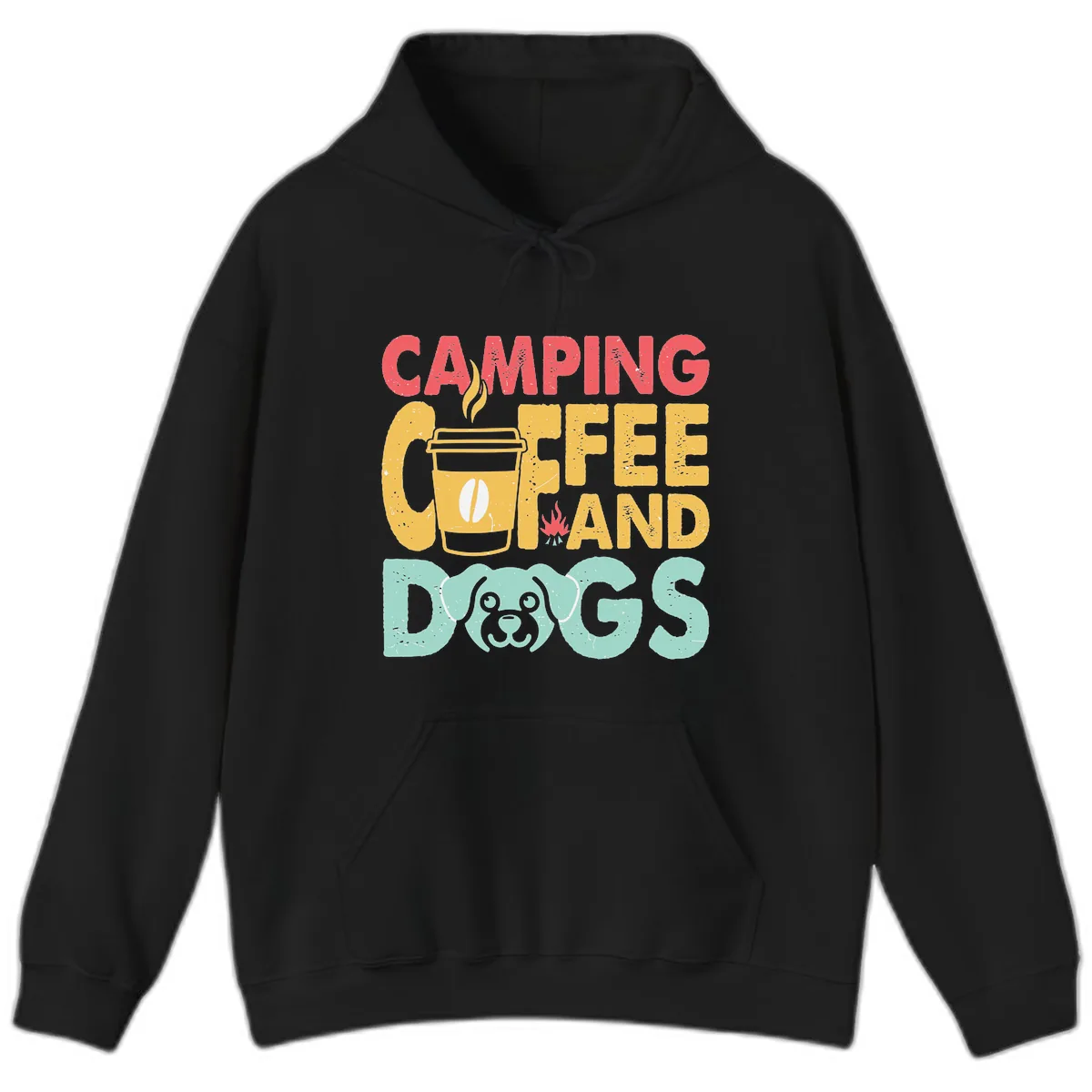 Camping Coffee And Dogs Hoodie in Black