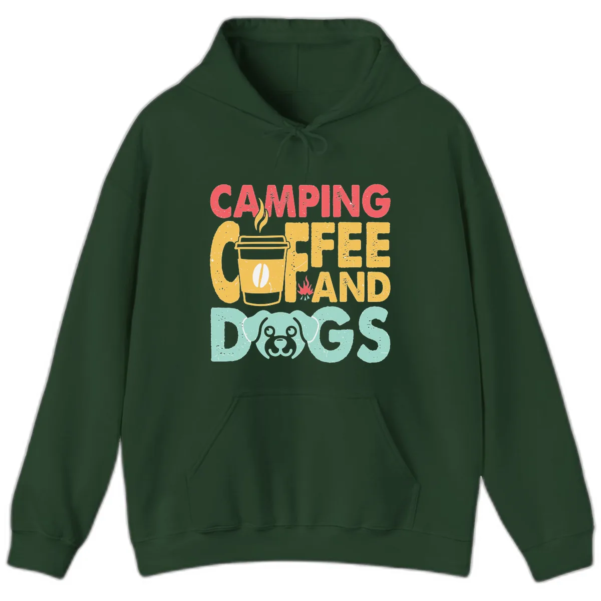 Camping Coffee And Dogs Hoodie in Forest Green