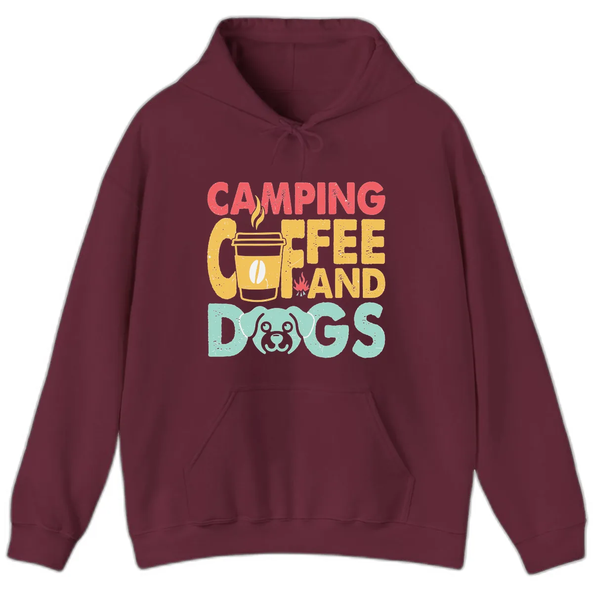 Camping Coffee And Dogs Hoodie in Maroon