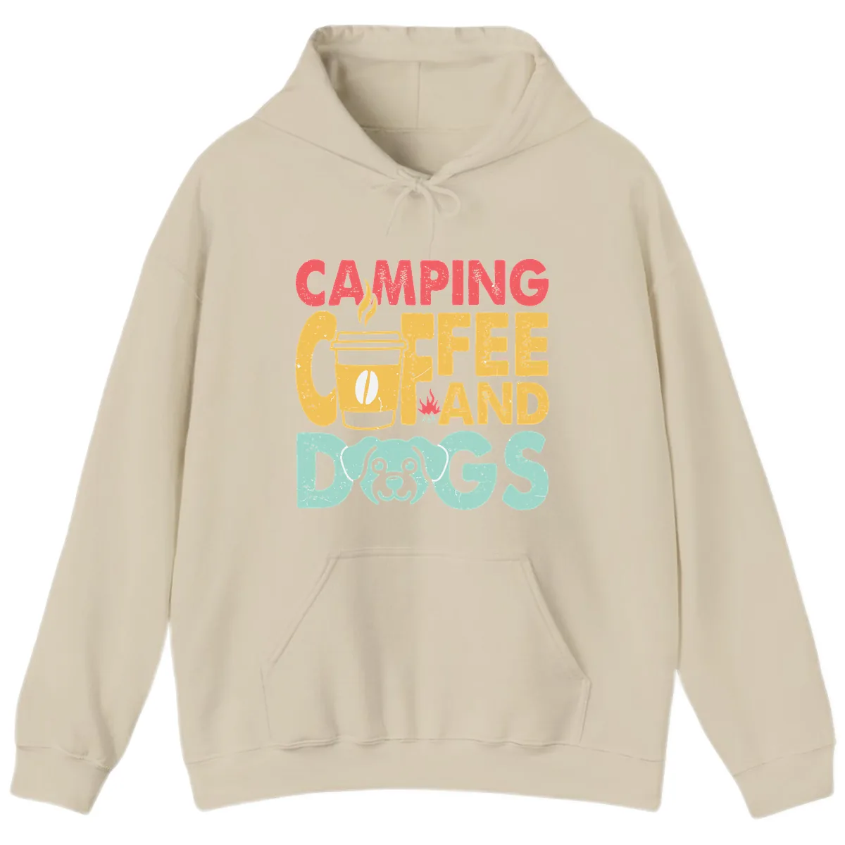 Camping Coffee And Dogs Hoodie in Sand