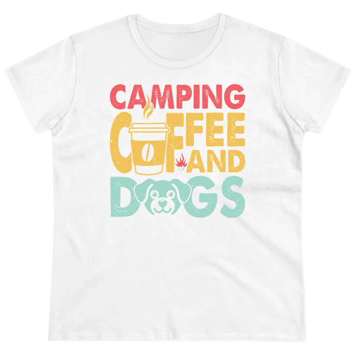 Camping Coffee And Dogs Ladies Tee in White