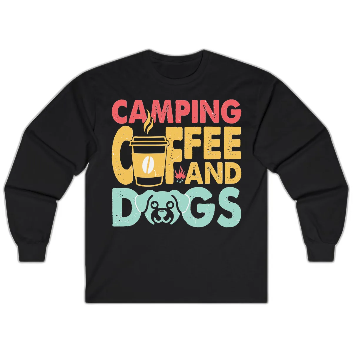 Camping Coffee And Dogs Long Sleeve in Black