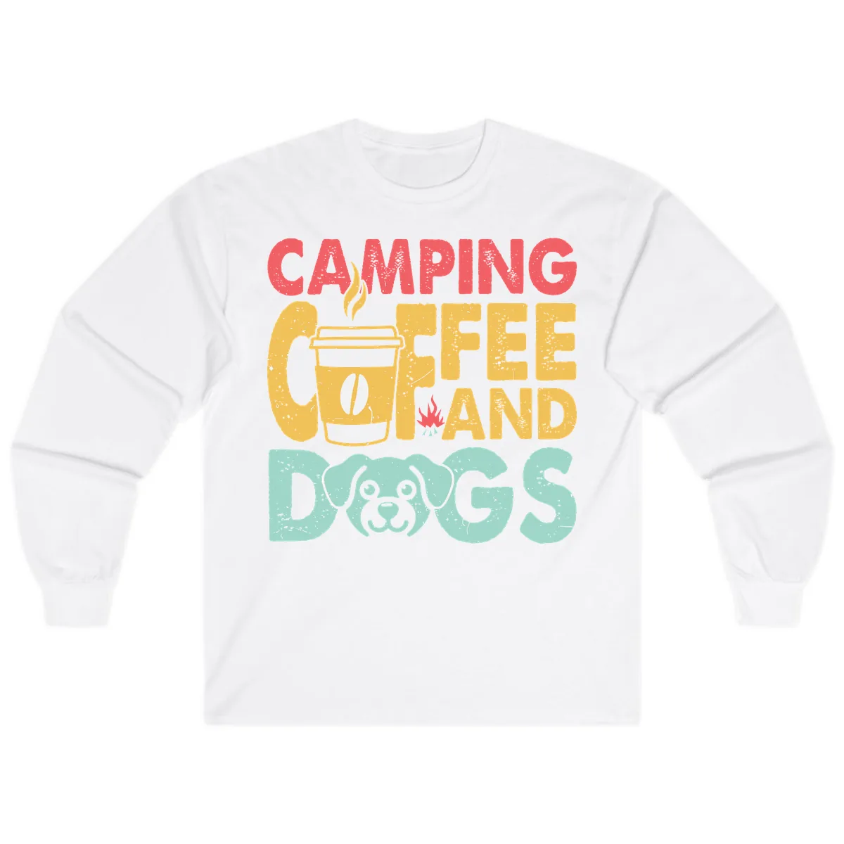 Camping Coffee And Dogs Long Sleeve in White
