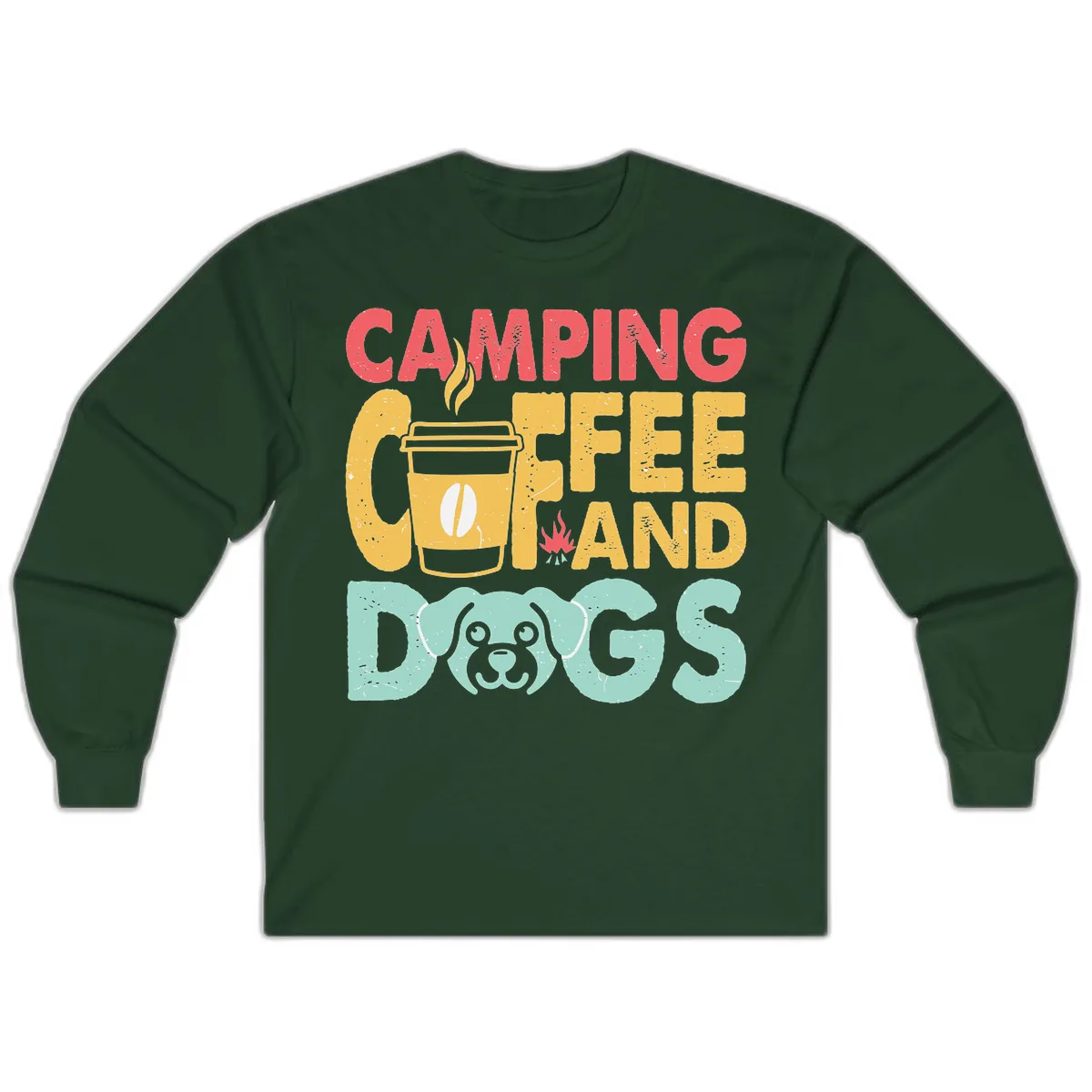 Camping Coffee And Dogs Long Sleeve in Forest Green
