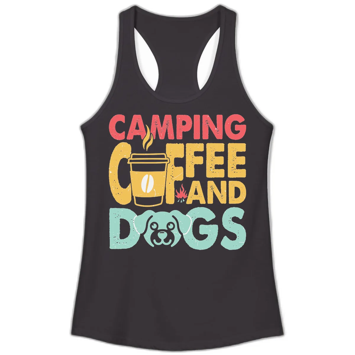 Camping Coffee And Dogs Ladies Tank in Black