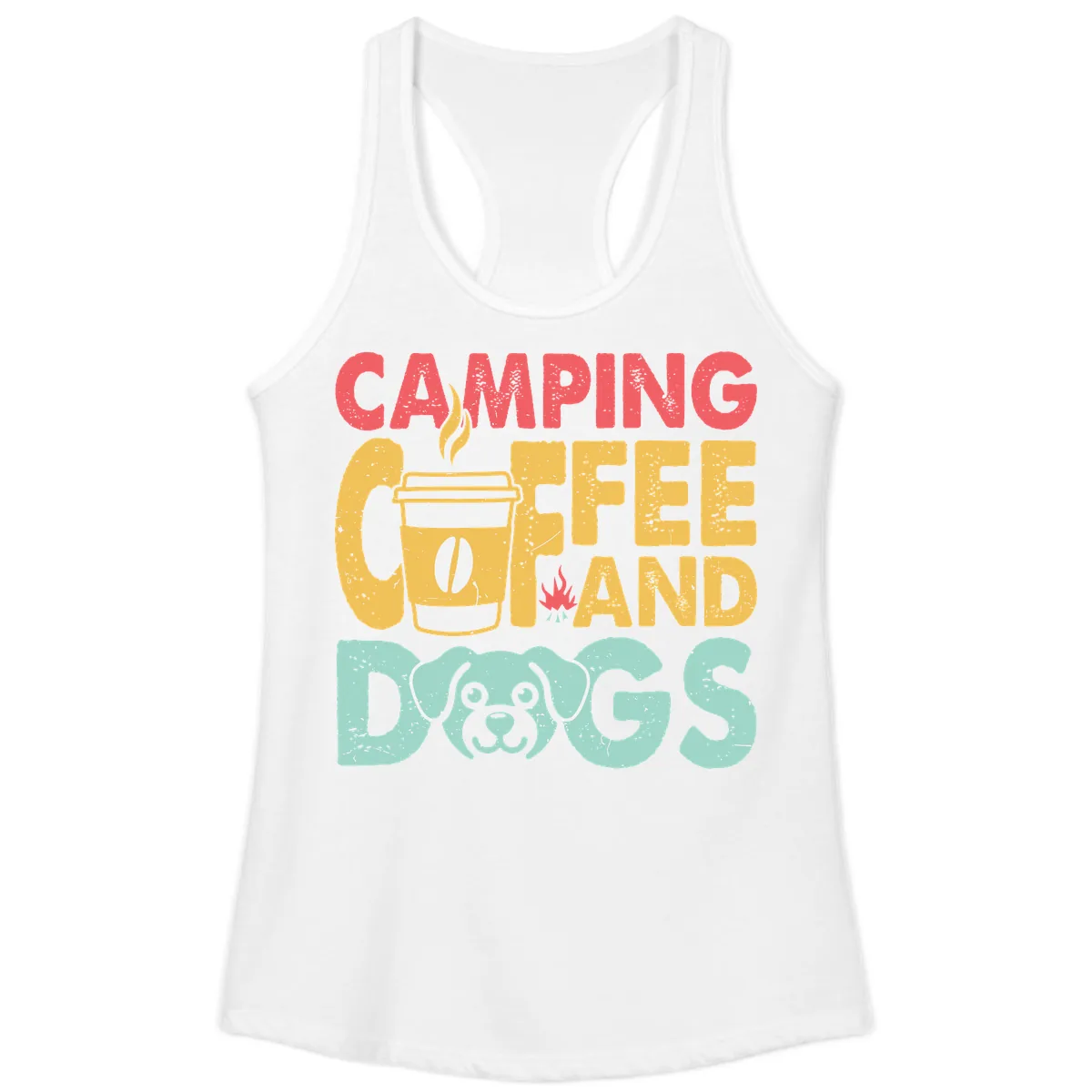 Camping Coffee And Dogs Ladies Tank in White