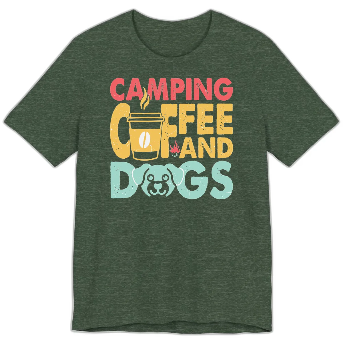 Camping Coffee And Dogs Premium T-Shirt in Heather Forest