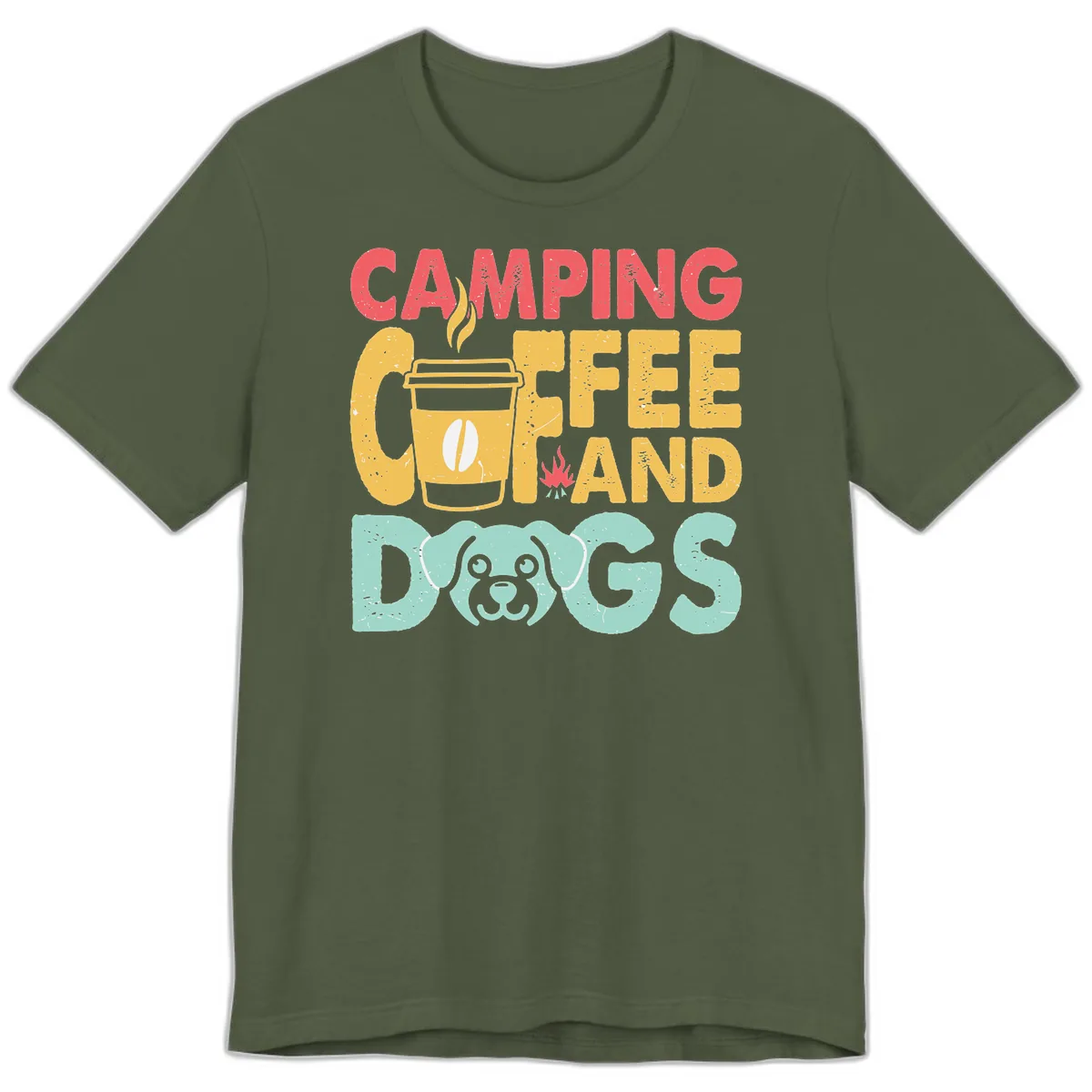 Camping Coffee And Dogs Premium T-Shirt in Military Green