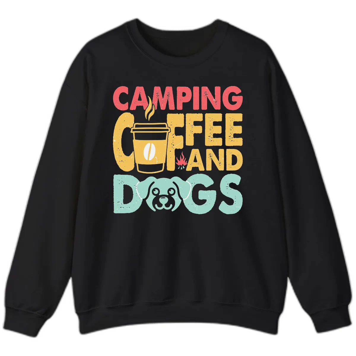 Camping Coffee And Dogs Sweatshirt in Black