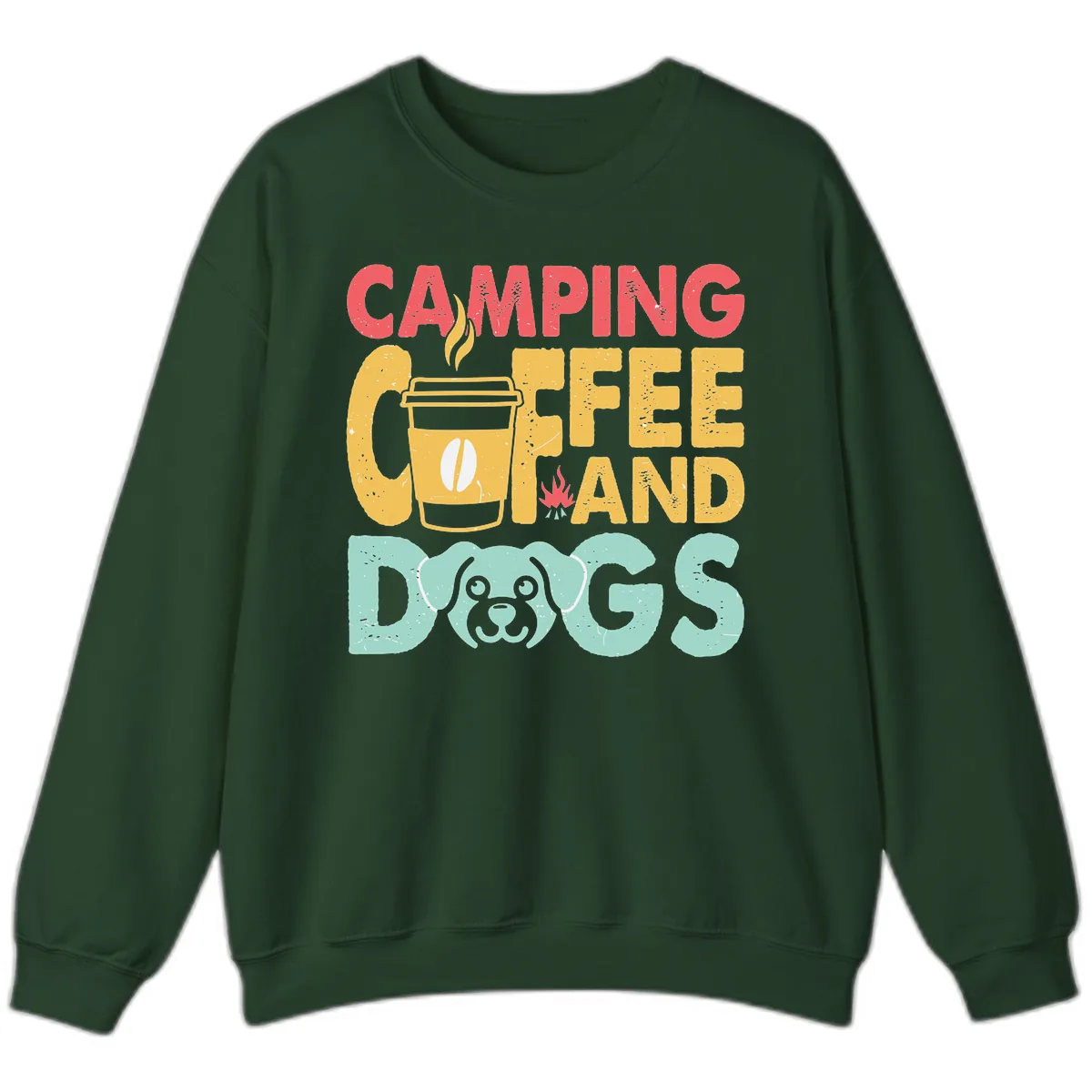 Camping Coffee And Dogs Sweatshirt in Forest Green