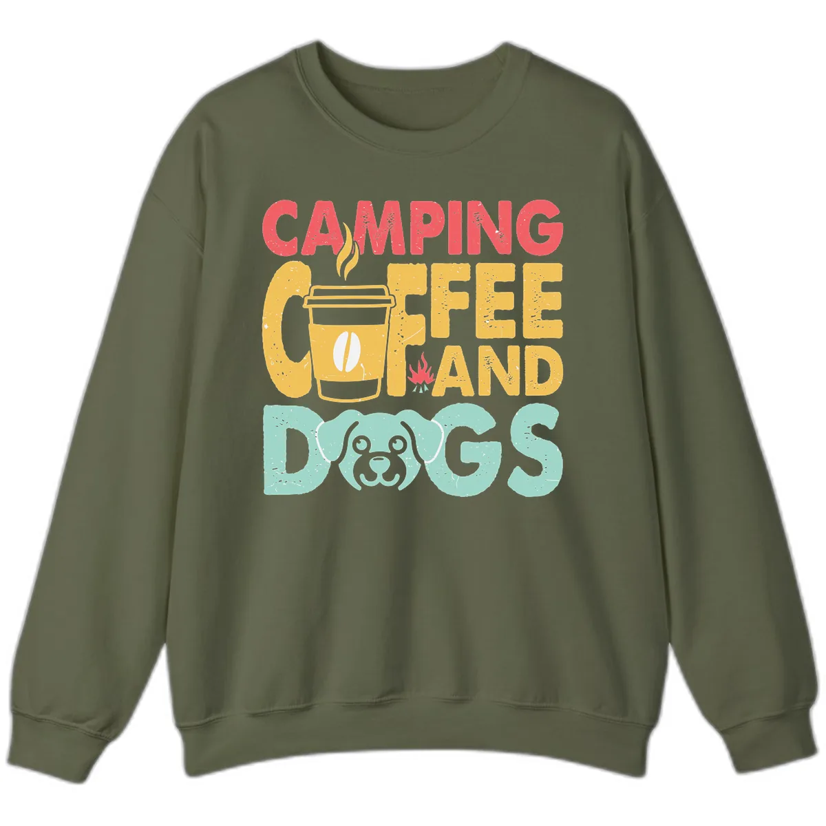 Camping Coffee And Dogs Sweatshirt in Military Green