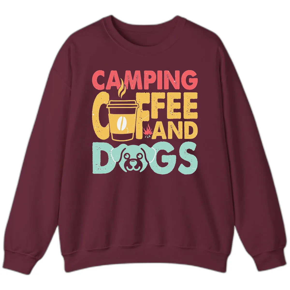 Camping Coffee And Dogs Sweatshirt in Maroon