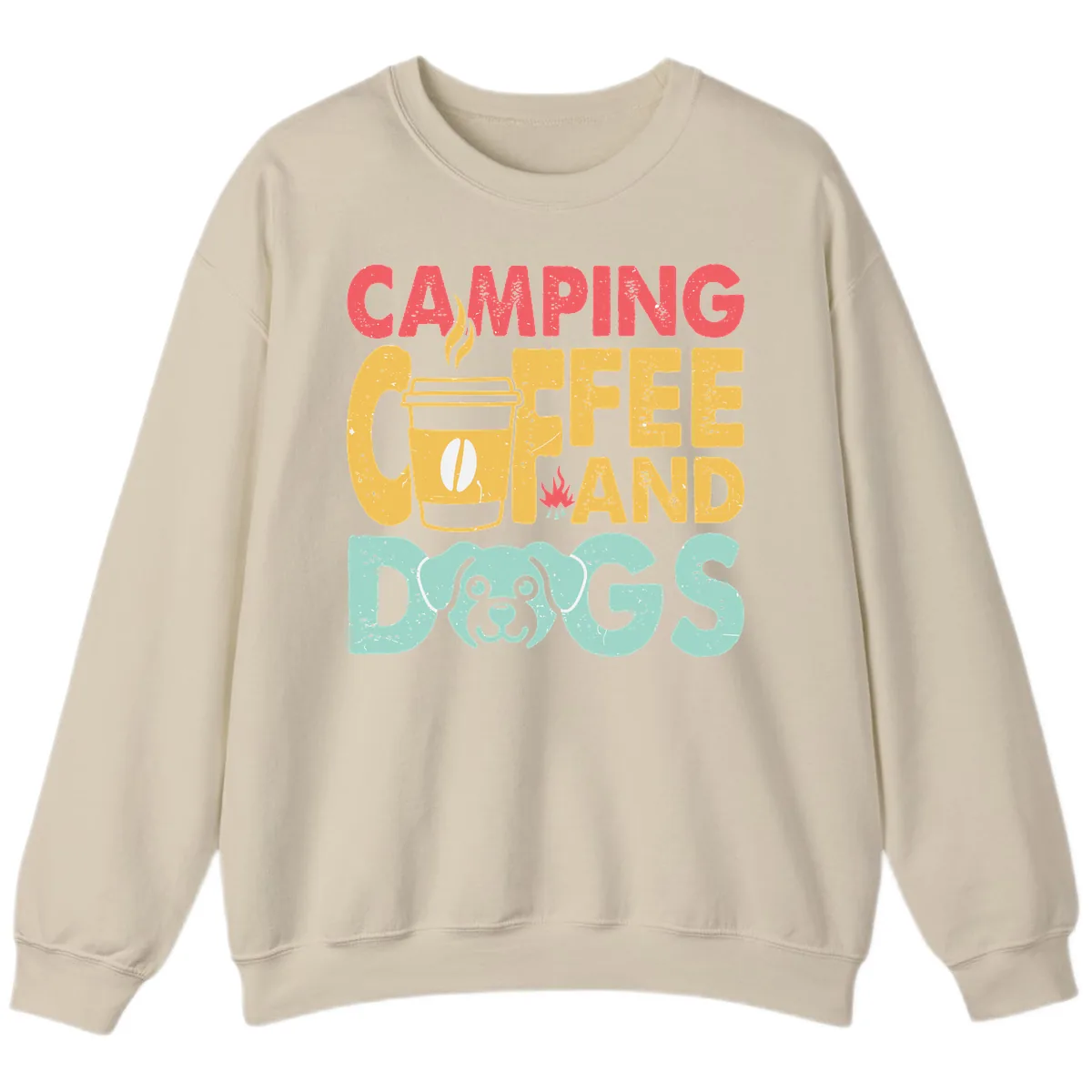 Camping Coffee And Dogs Sweatshirt in Sand