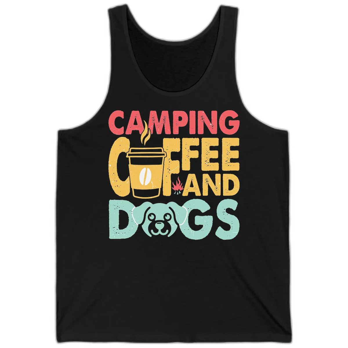 Camping Coffee And Dogs Tank in Black