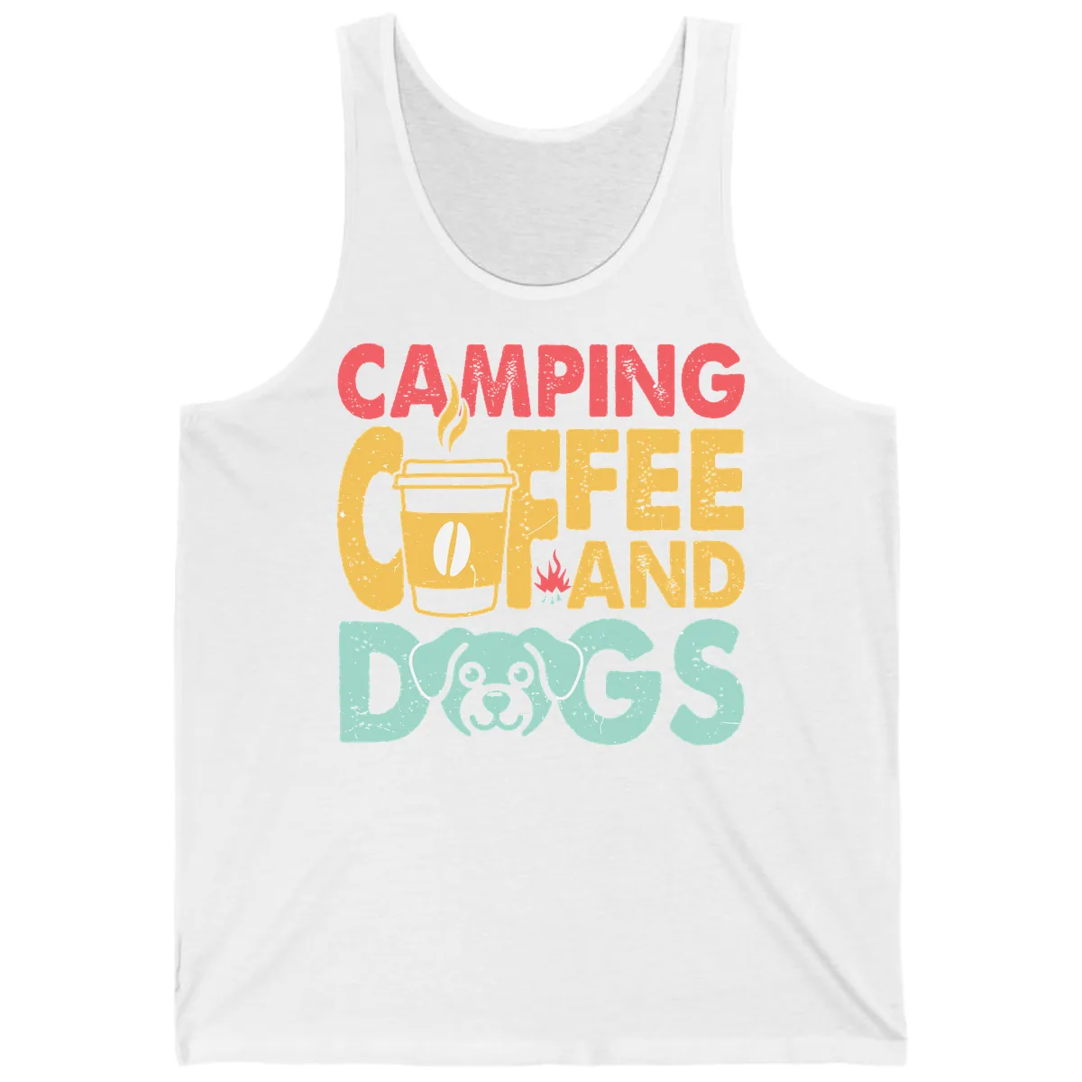 Camping Coffee And Dogs Tank in White