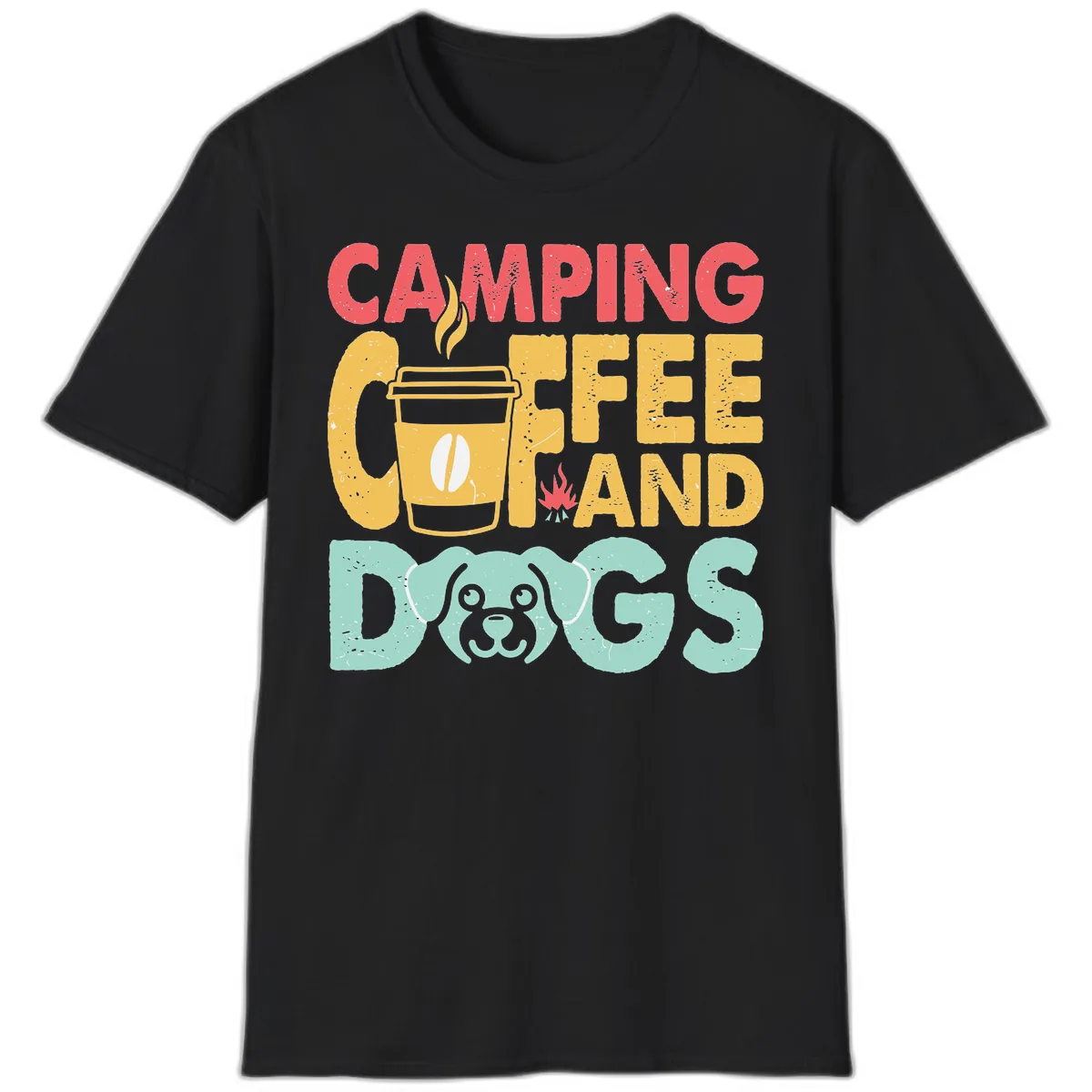 Camping Coffee And Dogs T-Shirt in Black