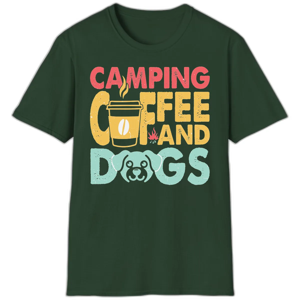 Camping Coffee And Dogs T-Shirt in Forest Green