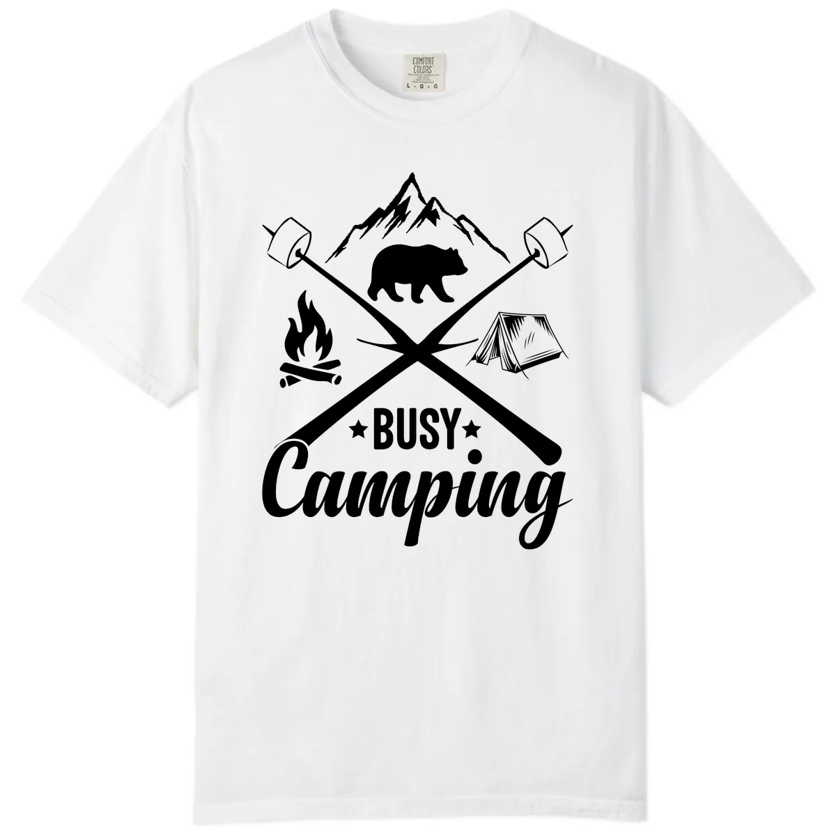 Busy Camping Adventure Badge Comfort Color in White