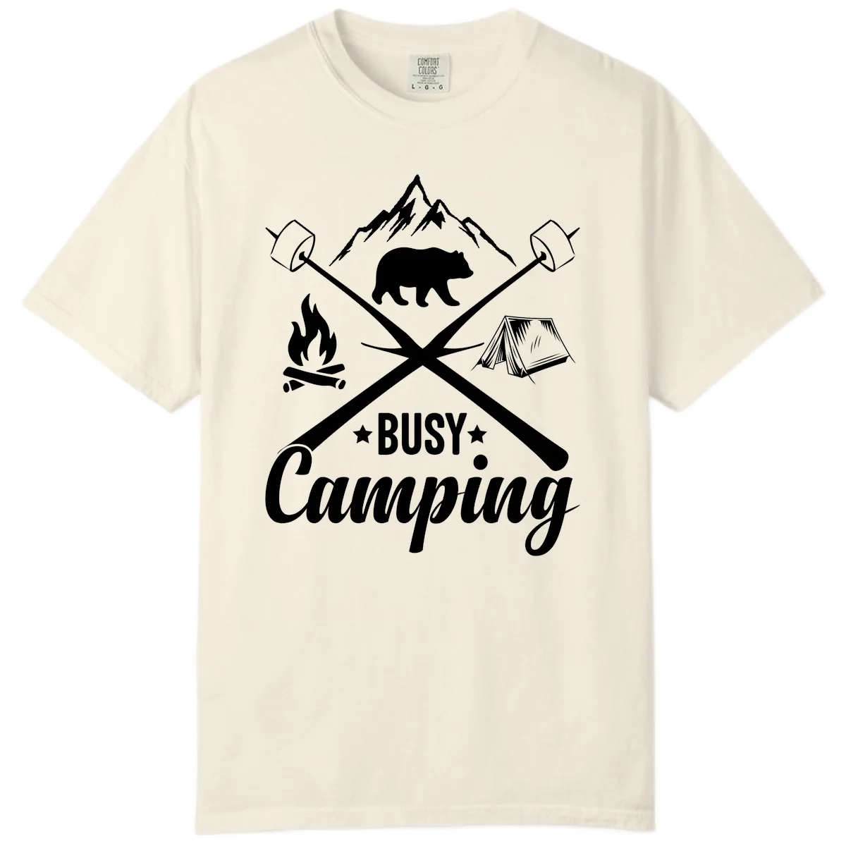 Busy Camping Adventure Badge Comfort Color in Ivory