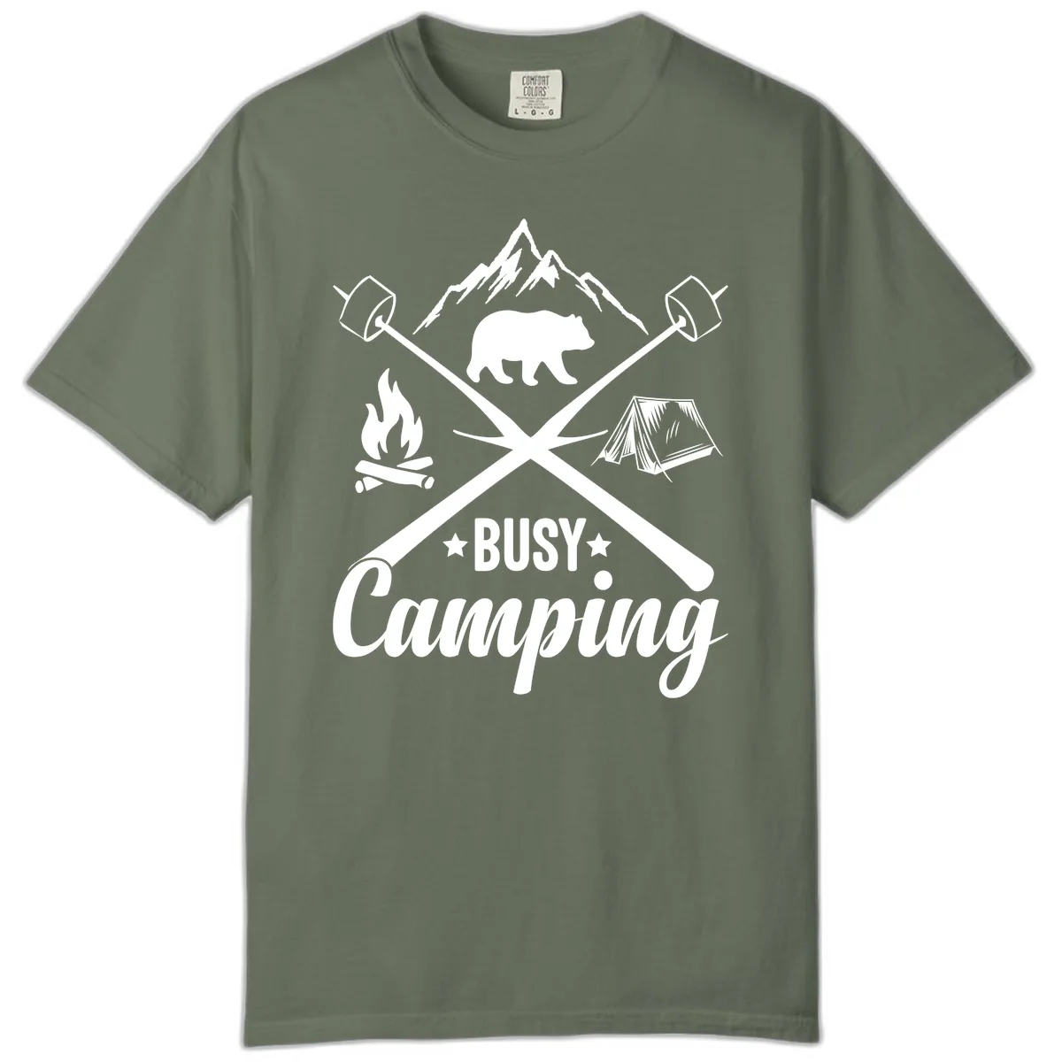 Busy Camping Adventure Badge Comfort Color in Moss