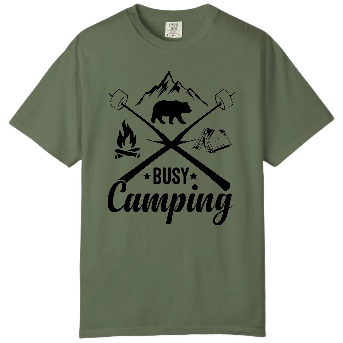 Busy Camping Adventure Badge Comfort Color in Sage